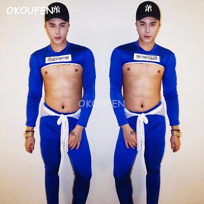 

Tide brand semi-sexy party clothing bar nightclub male singer dj ds muscle body suit male