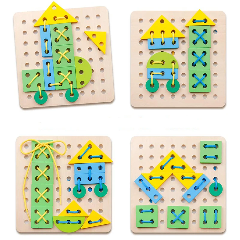 

Wooden Wearing Rope Toys For Children Early Childhood Education Stringing Threading Puzzle Block Baby Kid Learning Education Toy