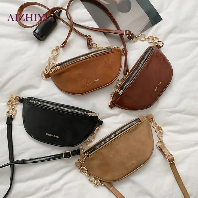 

Fashion Girls Solid Color Letter Shoulder Waist Fanny Bags Women PU Leather Casual Crossbody Chest Bags