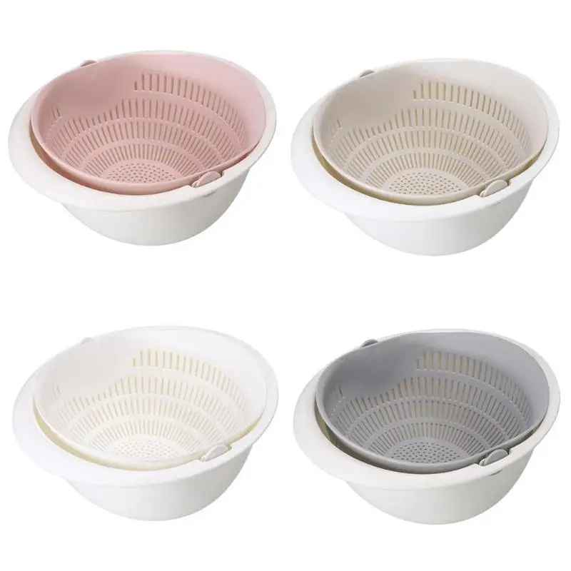 Практический двойной дренажная корзина для стирки фрукты овощи Лапша Пластик