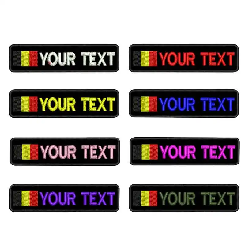 

Custom Belgium flag name patches personalized iron on hook backing