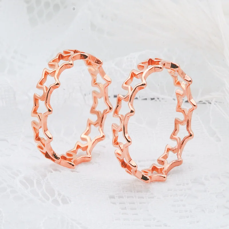 

Europe & American creative retro 925 sterling silver rose gold five-pointed star hollow ring 2021 woman fashion DIY jewelry gift