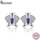 Женские серьги-гвоздики из серебра 925 пробы с цветком орхидеи и фианитами, BSE036