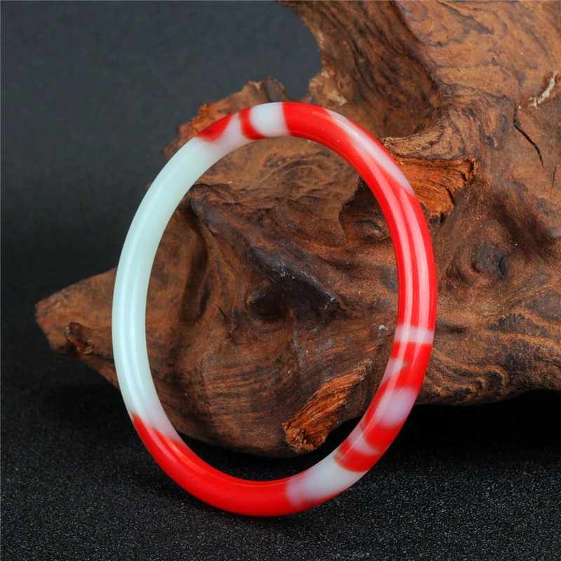 

Natural Red White Jade Bangle Bracelet Genuine Hand-Carved Fine Charm Jewellery Fashion Accessories Amulet for Men Women Gifts