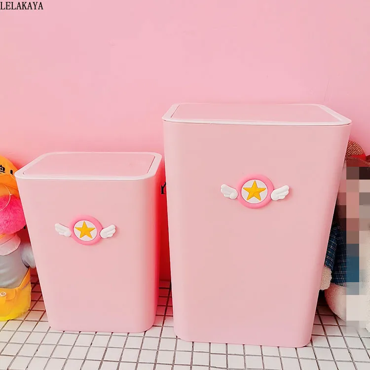 

Anime Card Captor Sakura Household Trash Can Wastebasket With Lid Action Figure Cute Ashbin Kitchen Bathroom Cartoon Waste Bin