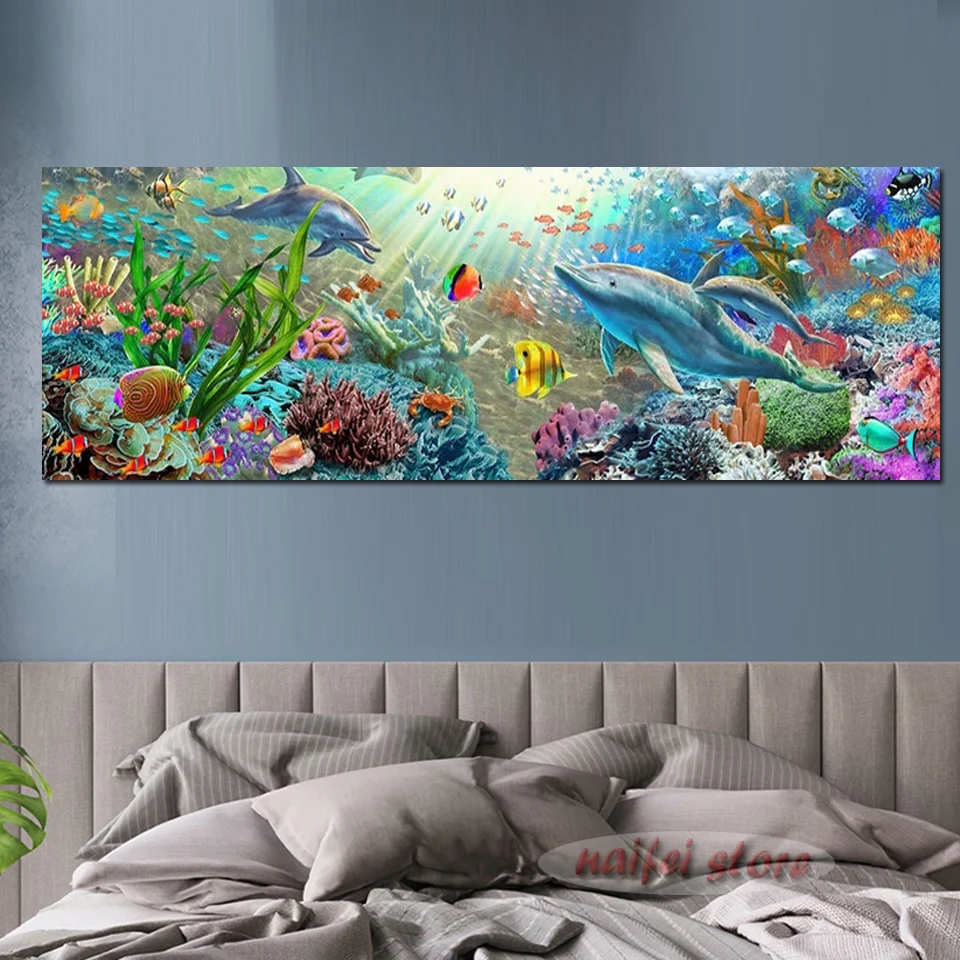 

Large Size 5D DIY Diamond Painting Full Square Round Drill Sea dolphin fish 3D Embroidery Cross Stitch 5D Decor Gift F12