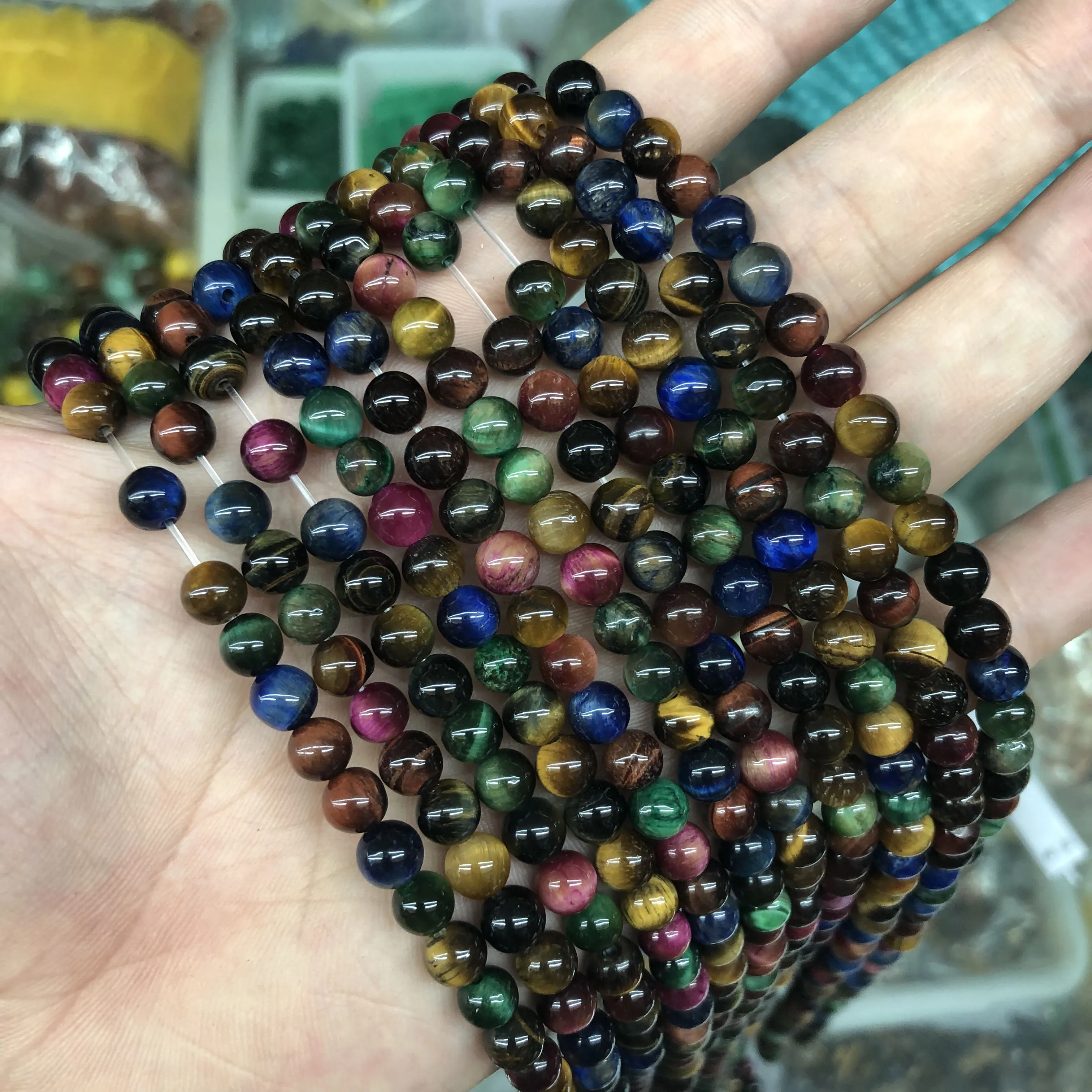 Natural Stone Red Green Yellow Blue Tiger Eye Agates Beads Round Loose Bead 15&quot 4 6 8 10 12 14MM For Jewelry Making DIY Bracelet |