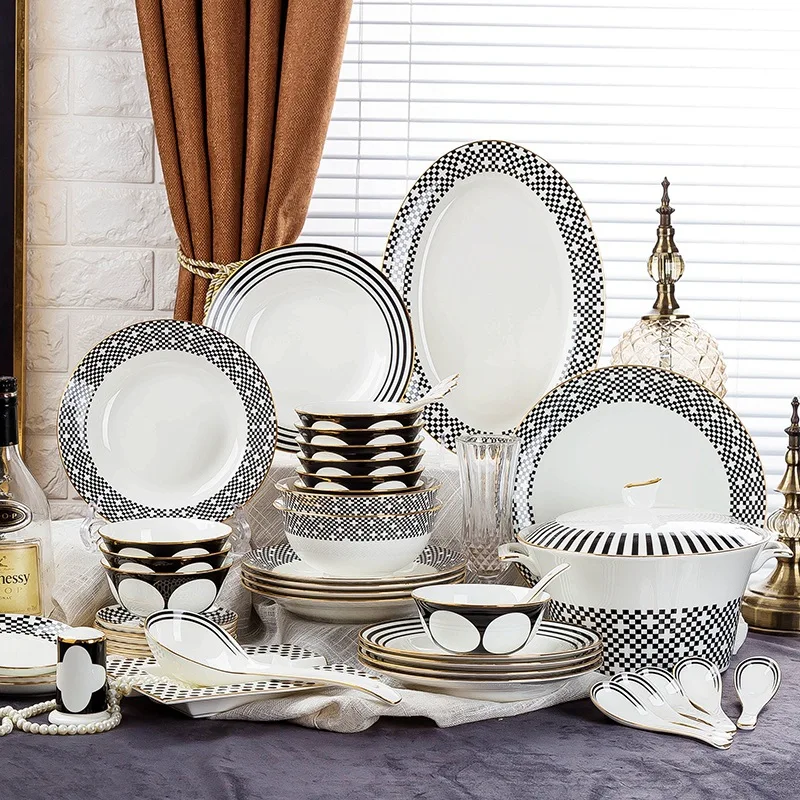 

Tableware set ceramic dishes European bone China dishes coffee set 15 gold plates set