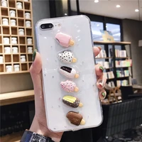 glitter 3d summer ice cream phone case for iphone 11 pro max x xs xr xm 6 6s 7 8 plus transparent cute soft tpu bling back cover