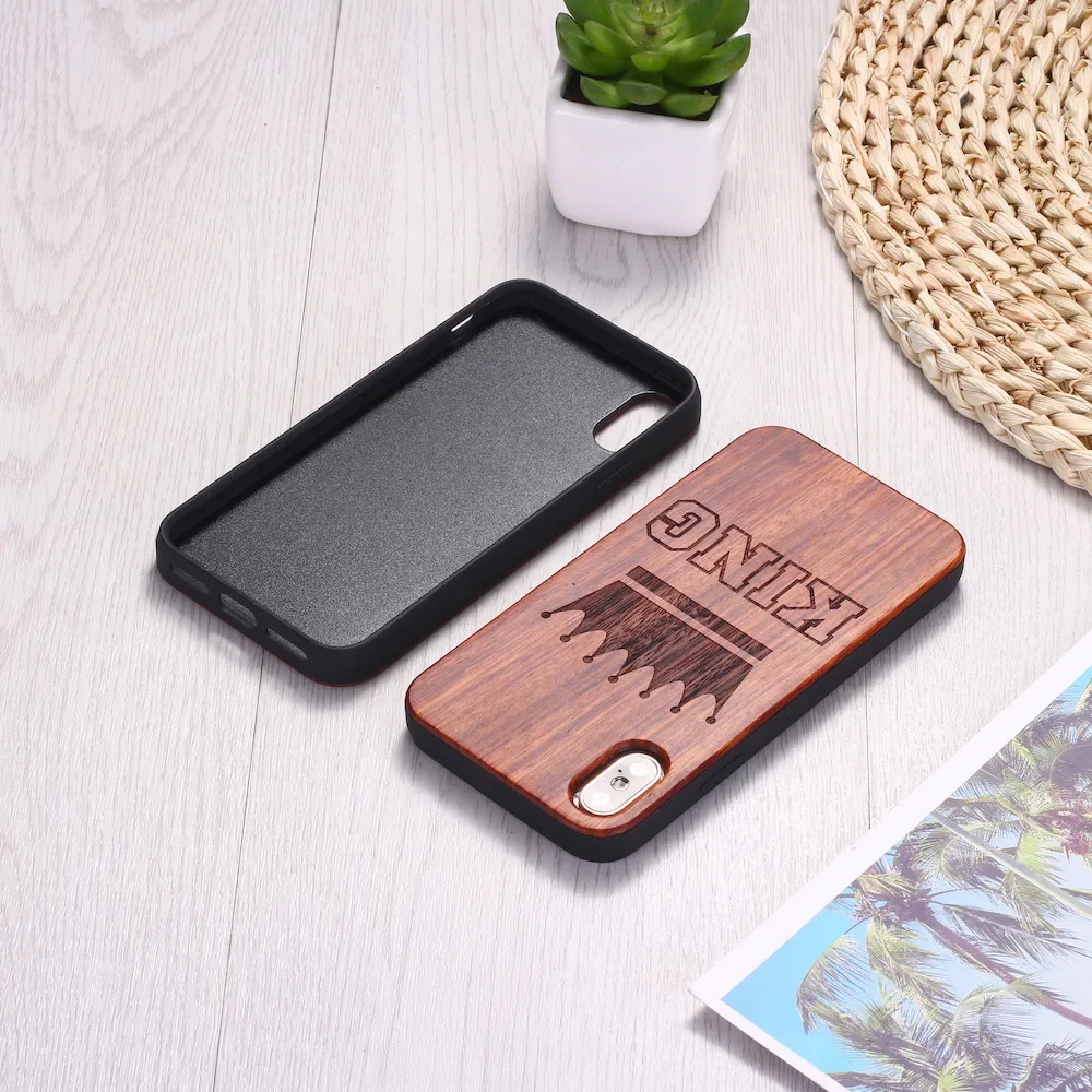 Король Королева влюбленный гравировка Натуральный Деревянный чехол для