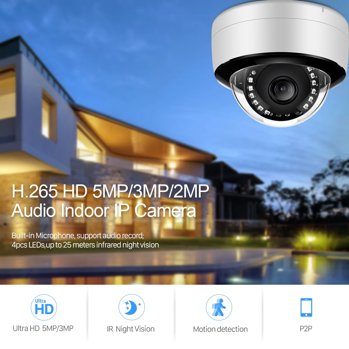 grande angular lente interior cctv metal dome