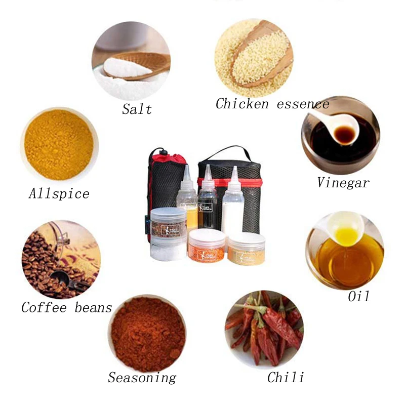 7pcs Outdoor Camping Tableware Spice Jar Seasoning Box Storage Container two Bags BBQ Picnic Travel Camp Cookware Set|Столовые приборы