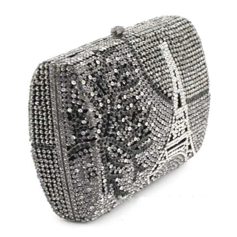 

New Arrival Towel Shape White Crystal Clutch Hollow Out Women Evening Diamond Clutches Fashion Daily Wedding Party Chain Handbag