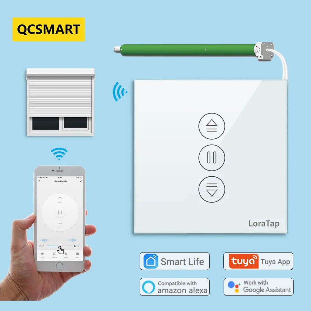 QCSMART Tuya WiFi Smart Life Curtain Switch for Roller Shutter Electric Motorized Blinds Voice Control by Alexa Google Home | Электроника