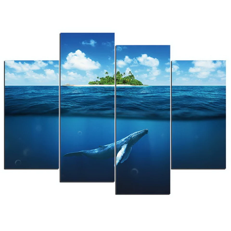 

Wall Art Poster Picture Framed Spray Painting Decoration Canvas Whale Ocean Artistic Print Drawing Decor for Home Bedroom D617