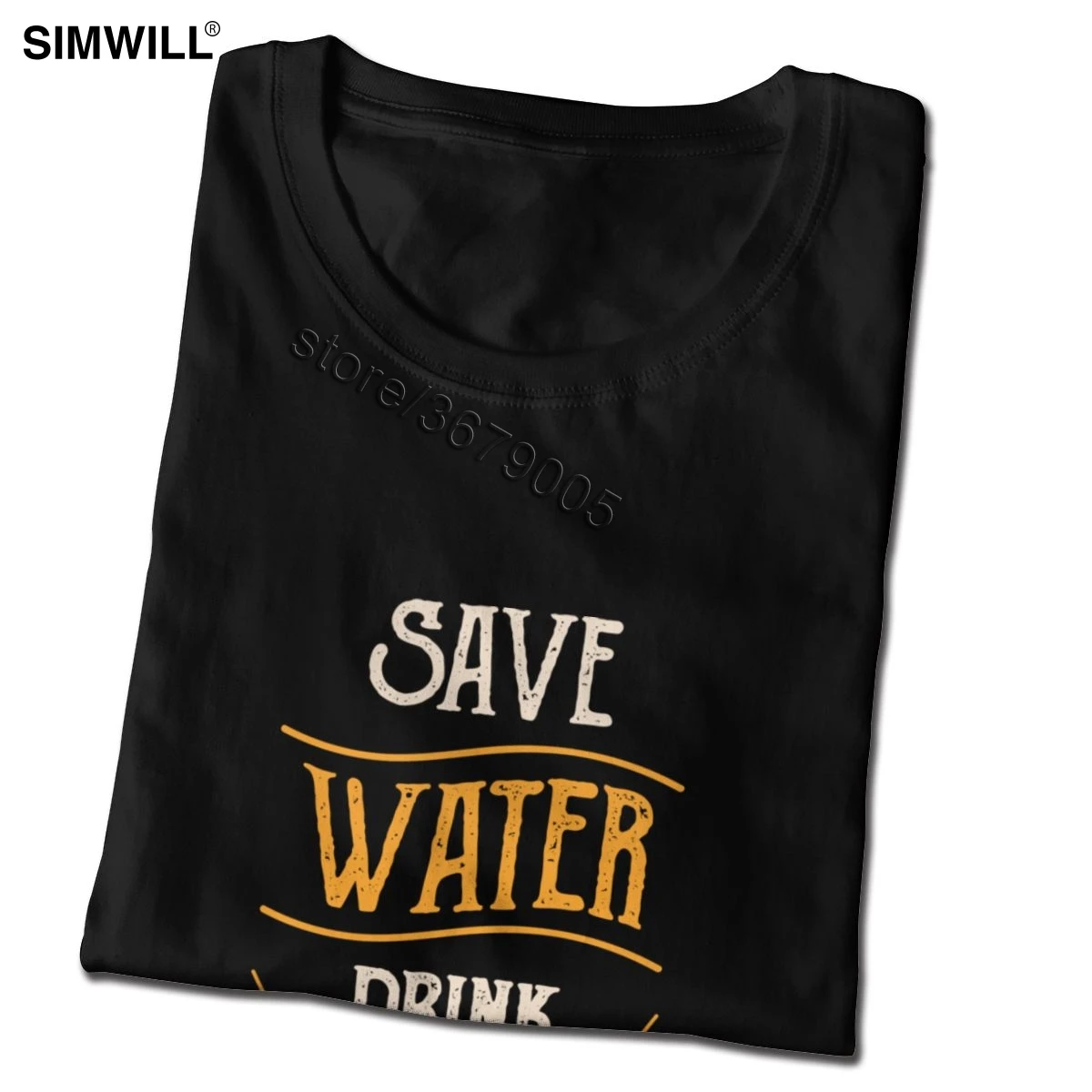 Мужская хлопковая футболка с коротким рукавом круглым вырезом и надписью Save Water