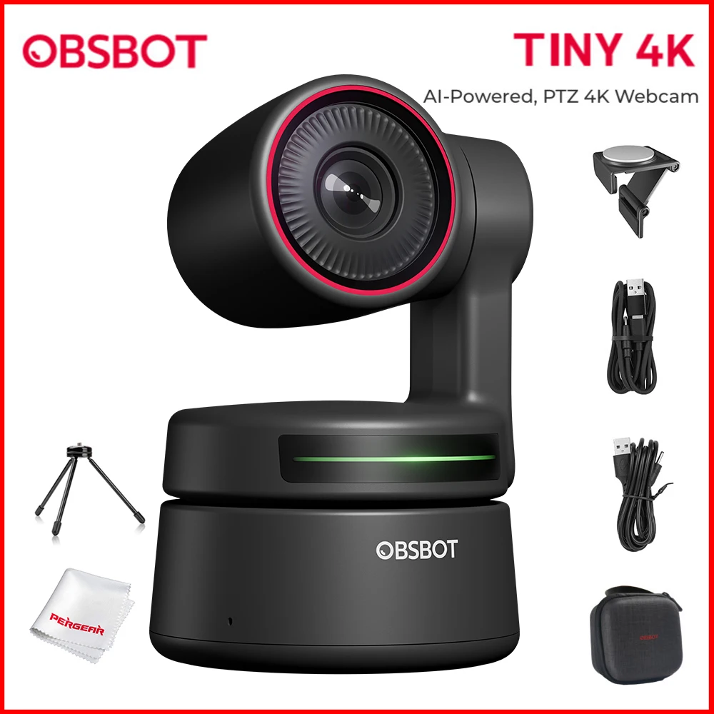 OBSBOT Tiny 4K AI-Powered PTZ 4K Webcam UHD with Sony CMOS Auto AI Tracking 2-Axis Gimbal Magical Gesture Control Auto-focus Mic