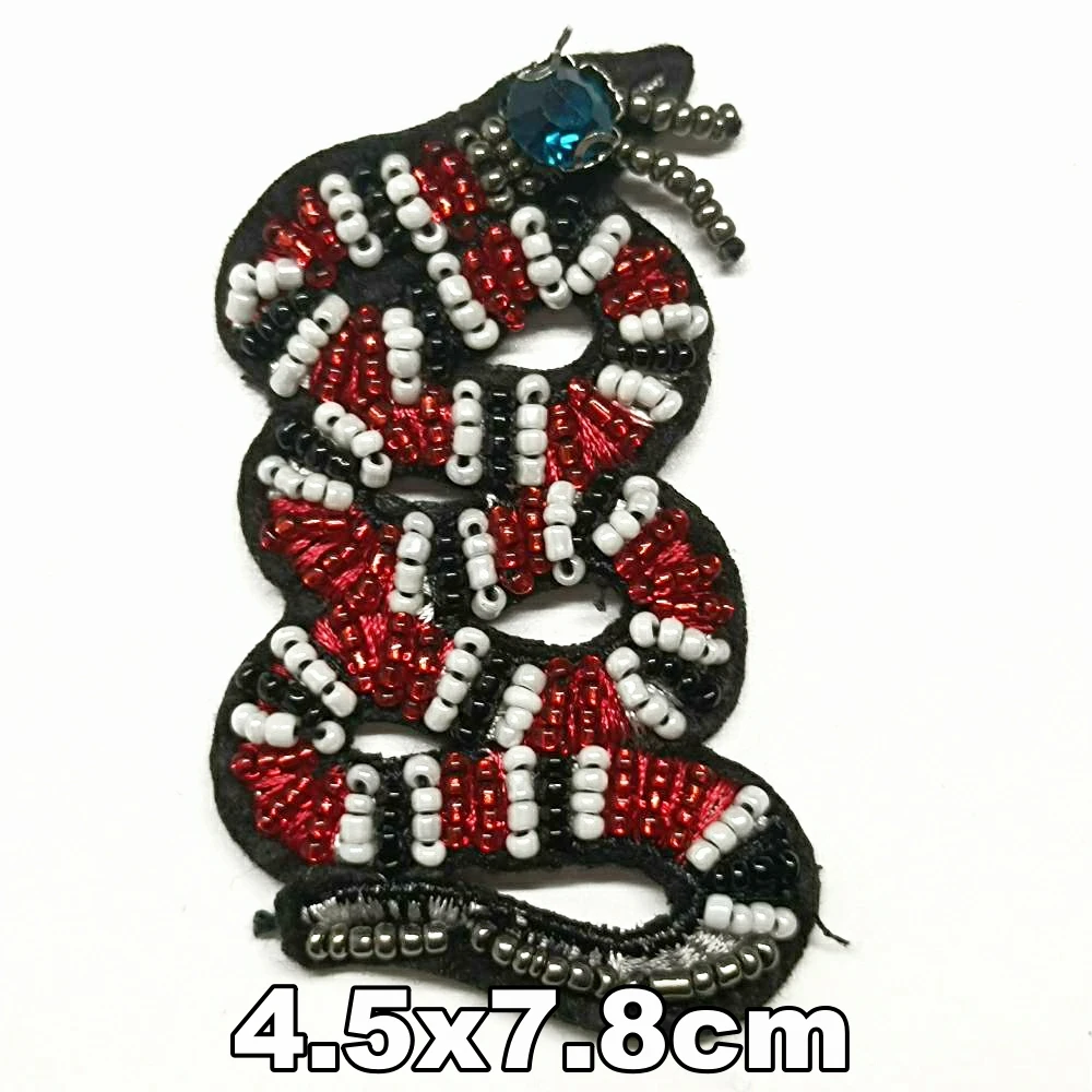 

Garment accessory embroidery beaded red snake embroideried patches for clothing PA-3304