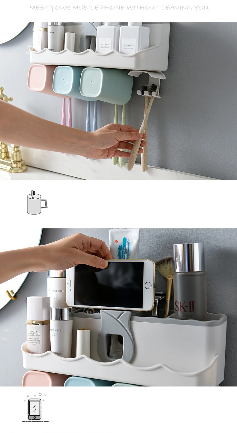 4pcs Multifunctional Toothbrush Holder Bathroom Accessories Set Automatic Toothpaste Dispenser Holder Bathroom Storage