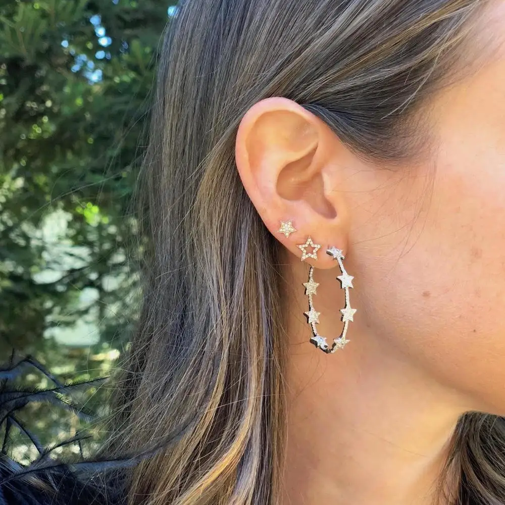 

2019 christmas NEW European Fashion 33mm Stars Hoop Earrings Women Hyperbole Big Earrings Bijoux Brincos Jewelry Gift