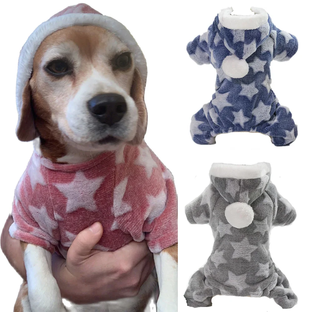 Осенне-зимняя хлопковая одежда для собак со звездами пижамы флисовое пальто