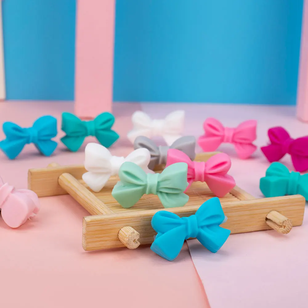 

Sunrony 12/20pcs 27mm Butterfly Bow Knot Silicone Beads Food Grade BPA Free DIY Pacifier Chain Accessories Baby Teething Toys