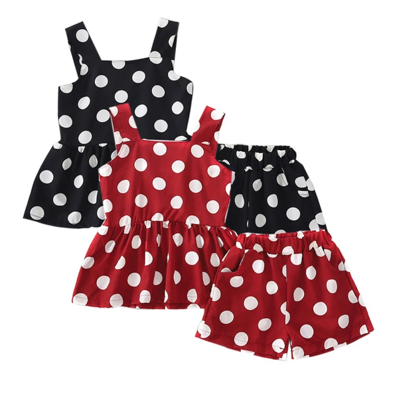 

Baby Girl Clothes Sets Summer Baby Girls Casual Sleeveless Polka Dot Print Vest T-shirt Tops+Shorts Suits Costume Set Wholesale