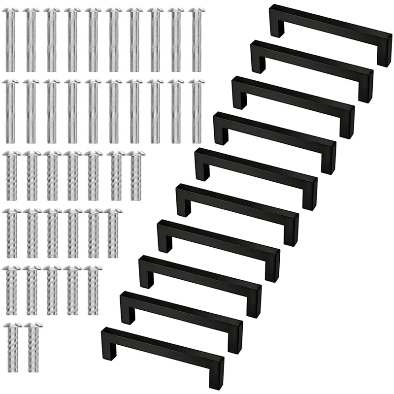 

10Pcs 5 Inch Cabinet Pulls, Brushed Stainless Steel Modern Square Cabinet Hardware for Kitchen Cupboard Door Handles
