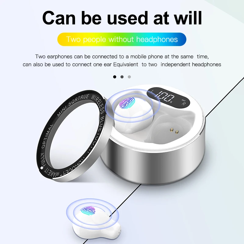 

Новые мини беспроводные наушники TWS стерео гарнитура скрытые маленькие Bluetooth наушники с сенсорным управлением наушники с микрофоном и свет...