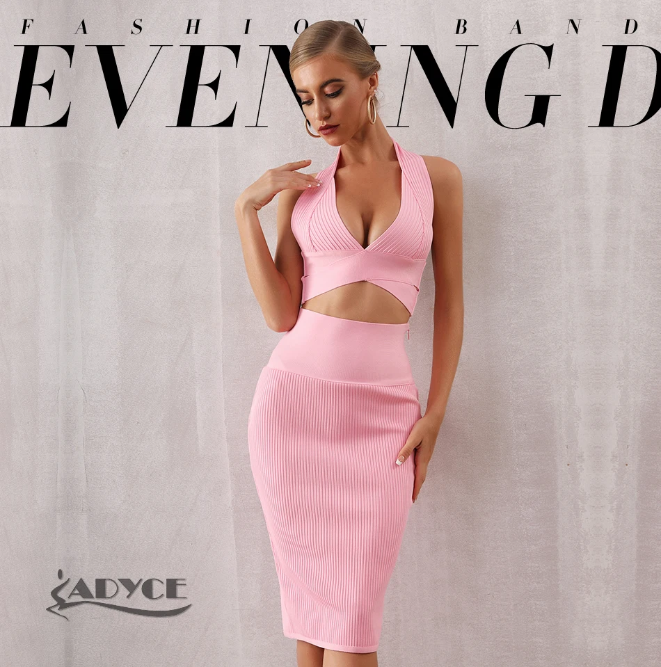 ADYCE новые летние женские облегающие бандажные комплекты Vestidos 2 шт. набор топ розовый V образным вырезом Клубные вечерние платья знаменитостей