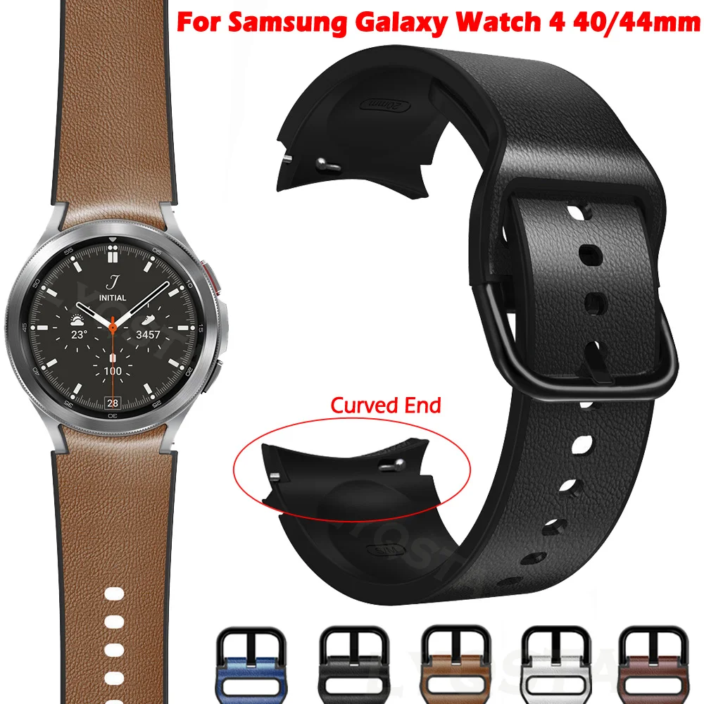 

Silicone+Leather Strap For Samsung Galaxy Watch 4 Classic 46mm 42mm/Watch4 44mm 40mm Band Curved End Wristbands Bracelet Belt