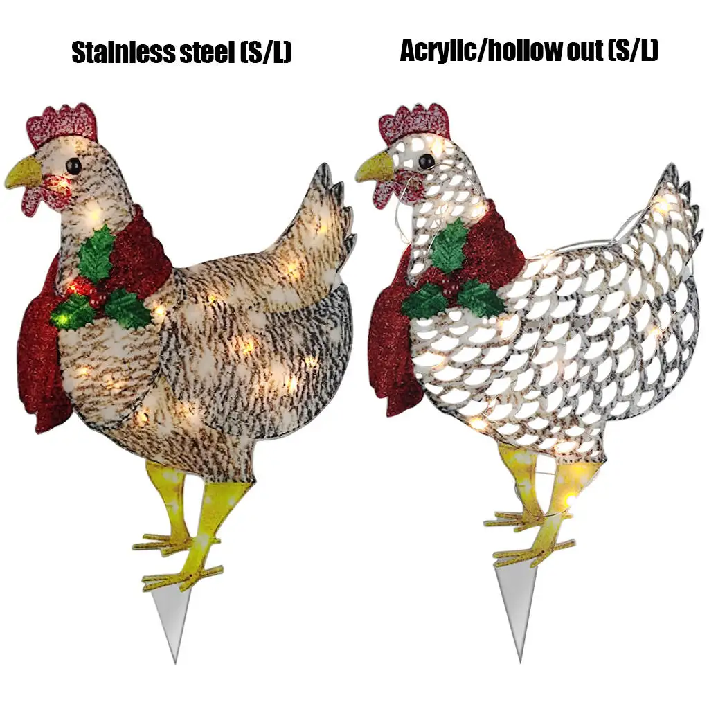 

Light-up Chicken With Scarf Ornaments Decor Metal Chicken Christmas Ornaments Animal Patio Garden Lawn Outdoor Decorations