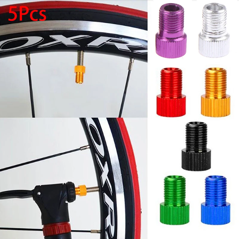 

5Pcs Aluminum Alloy Bike Valve Adapter Caps Bicycle Air Nozzle Air Pump Road Racing Bike Inner Tube Tools Bicycle Accessories