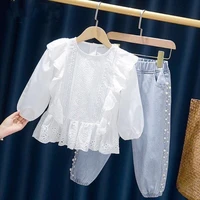 childrens clothing big girls small fragrance sweet wind long sleeved jeans two piece suit 2021 spring autumn new suit trend