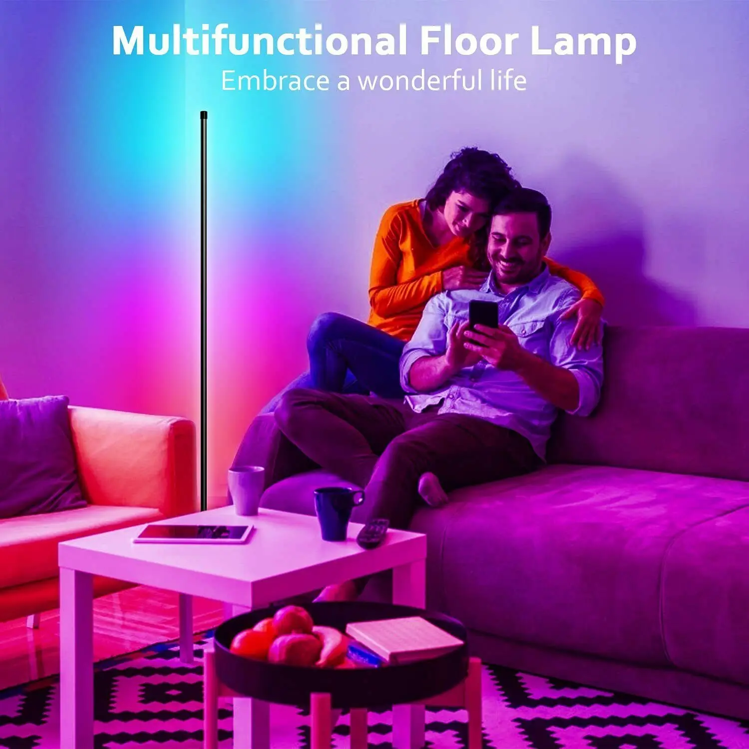 59 inch corner floor lamp dimmable app control standing lamp led light with remote for bedroom decor living room indoor lighting free global shipping