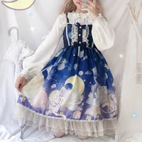 cute lolita dress women straped dresses sweet soft kawaii girls bow lace lolita princess dress vestido girls dresses