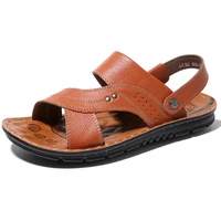 men genuine leather sandals summer open toe fashion trend beach shoes absorb sweat casual comfortable barefoot slippers big size