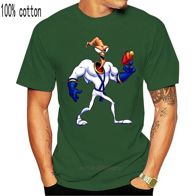 Ретро игра Snes Earthworm Джим персонаж видео веер футболка | Женская одежда