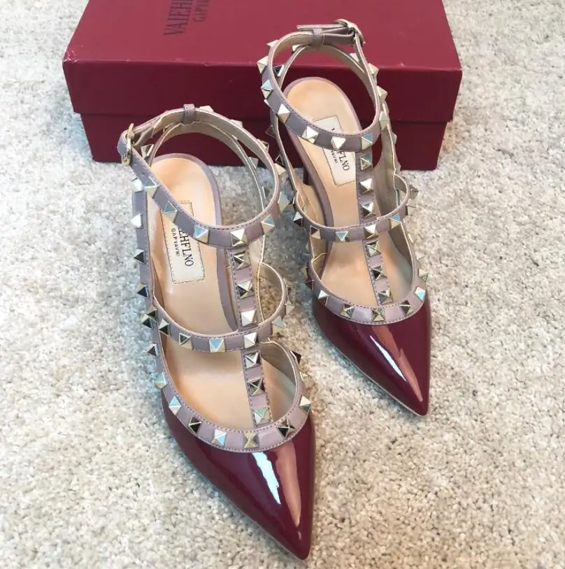 Классические роскошные брендовые сандалии на высоком каблуке с заклепками и