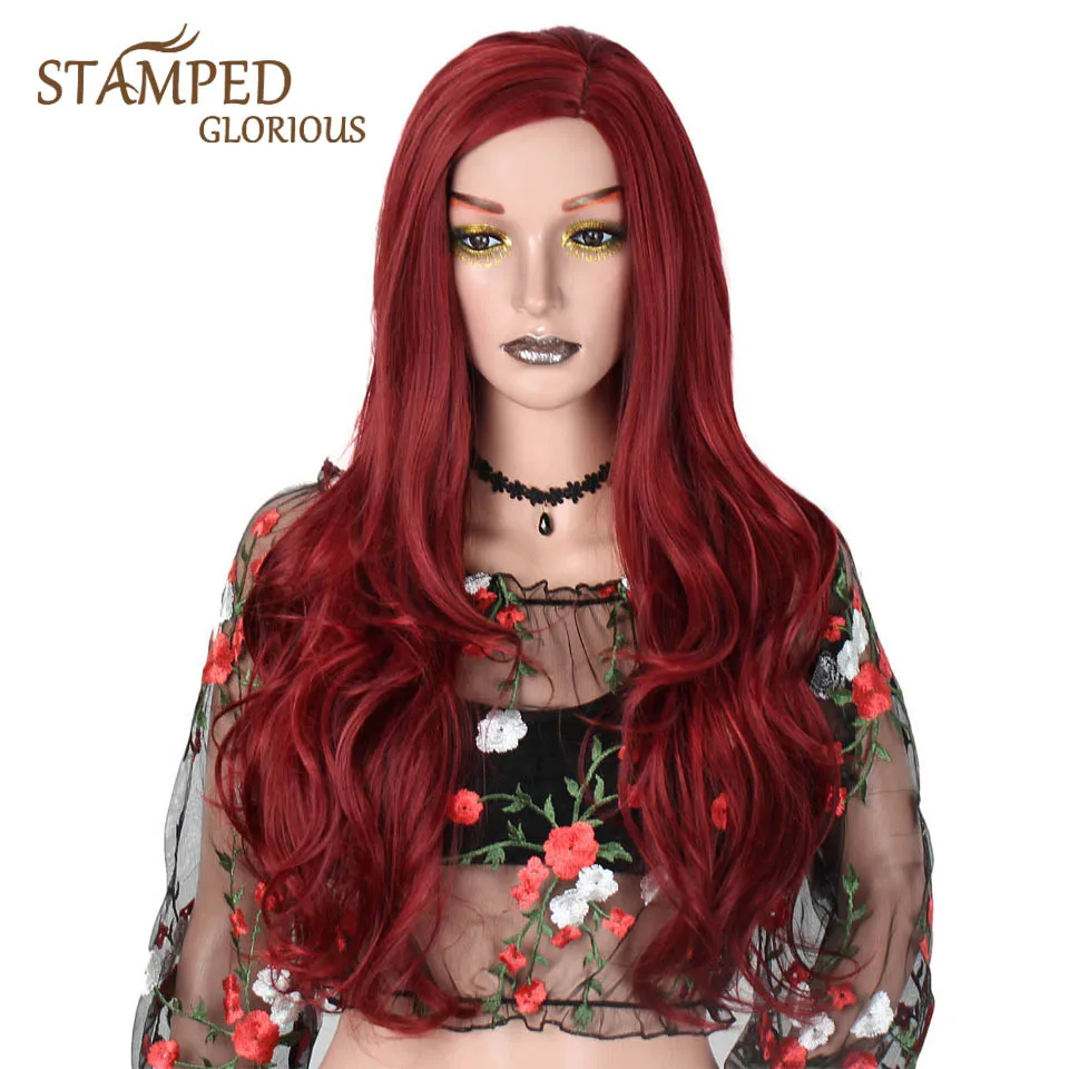 

Красные синтетические парики, длинные волнистые волосы для чернокожих женщин, волнистые парики для косплея, термостойкие волосы без клея