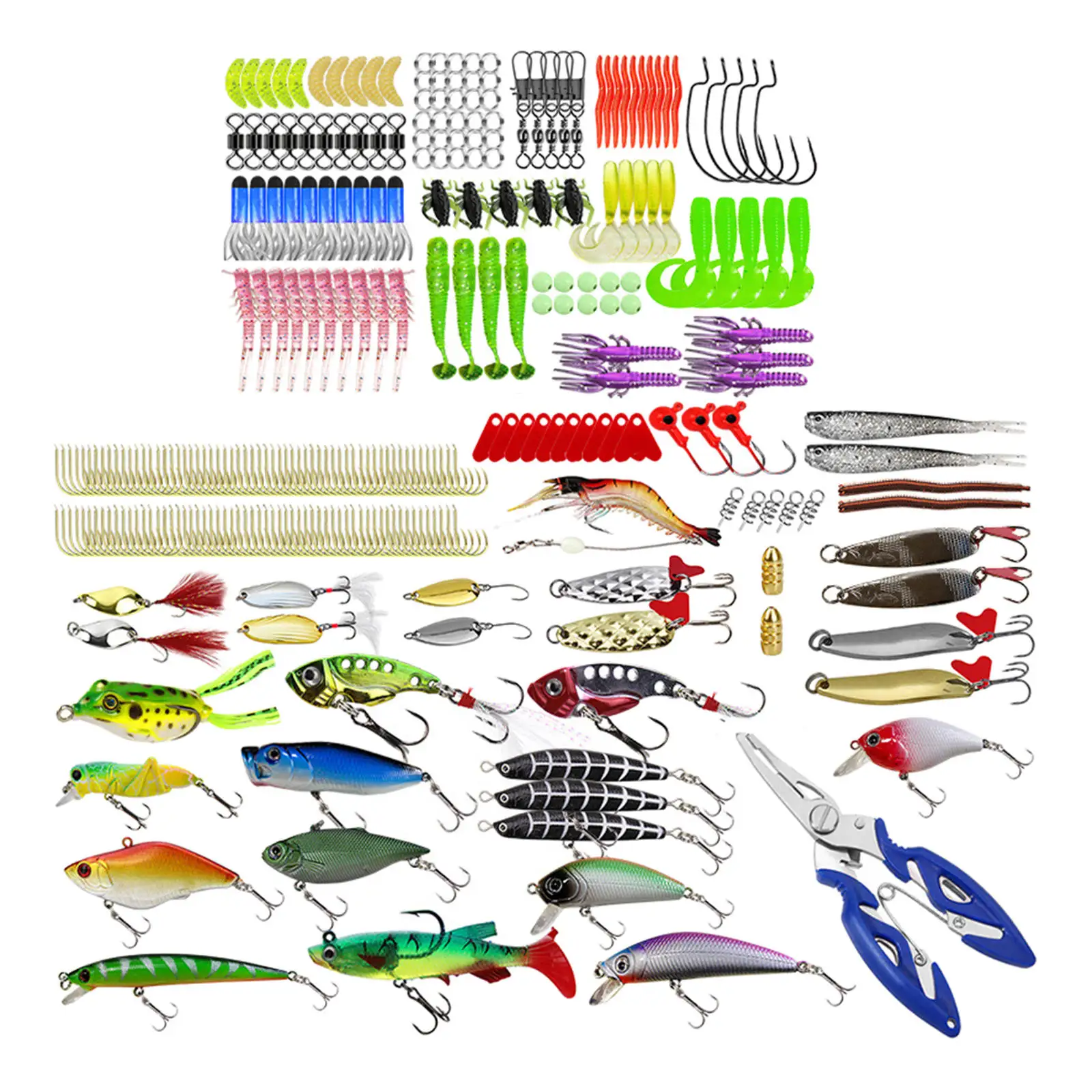 

300pcs Fishing Lures Spinners, Fishing Sinker, Hooks,Single Hooks,Swivels,Pliers, Pliers, Worm Jigs, Luminous Beads Tackle Box
