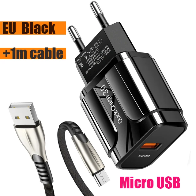 Charger with Micro QC 3,0 4,0 USB зарядное устройство для Xiaomi samsung huawei QC3.0 быстрое зарядное устройство Turbo настенное зарядное устройство для мобильного телефона с микрокабелем type-c - Тип штекера: Charger with Micro