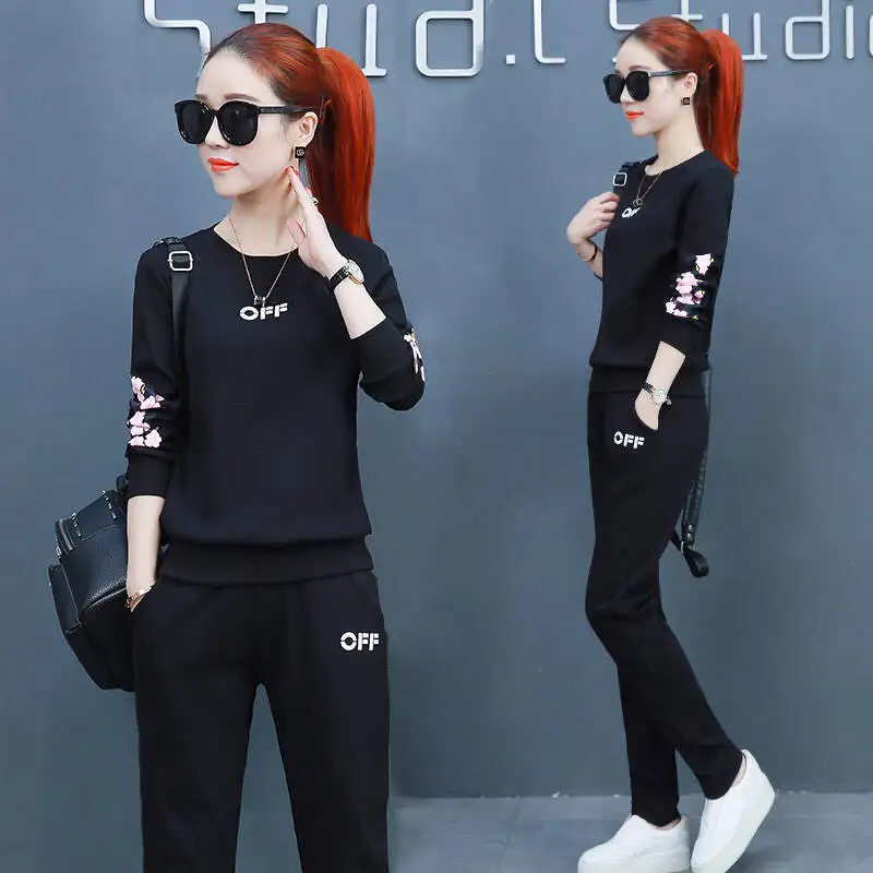 Plus Size Casual 2 Piece Tracksuits Women's fashion large size flowrer Print Sweatsuit Tops+pants Two Sportsuits | Женская одежда