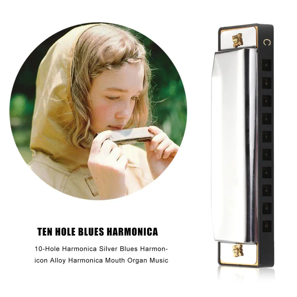 Диатоническая губная гармоника с 10 отверстиями серебряная синяя диатоническая
