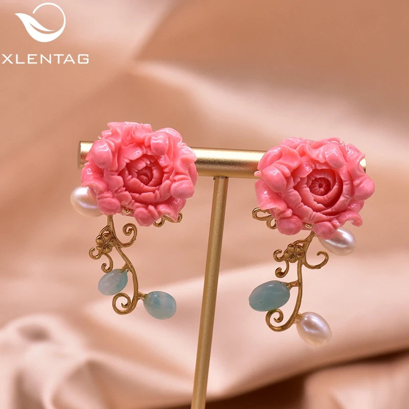 Женские серьги-капельки XlentAg серьги с камнем из натурального жемчуга красного и