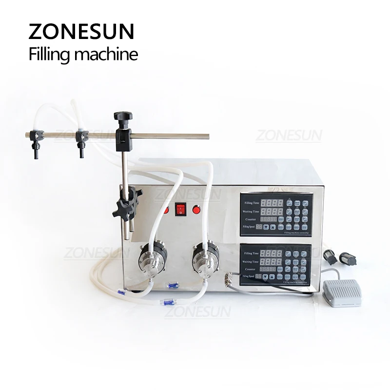 ZONESUN YG2 Semi Automatic Bottle Liquid Filling Machine Magnetic Pump Electric 2 Heads Soft Drink Essential Oil Water Juice |