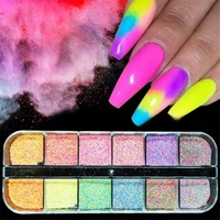12 gridsbox holographic rainbow nails glitter dust diy summer charm pigment chrome nail powder flakes art tips accessories