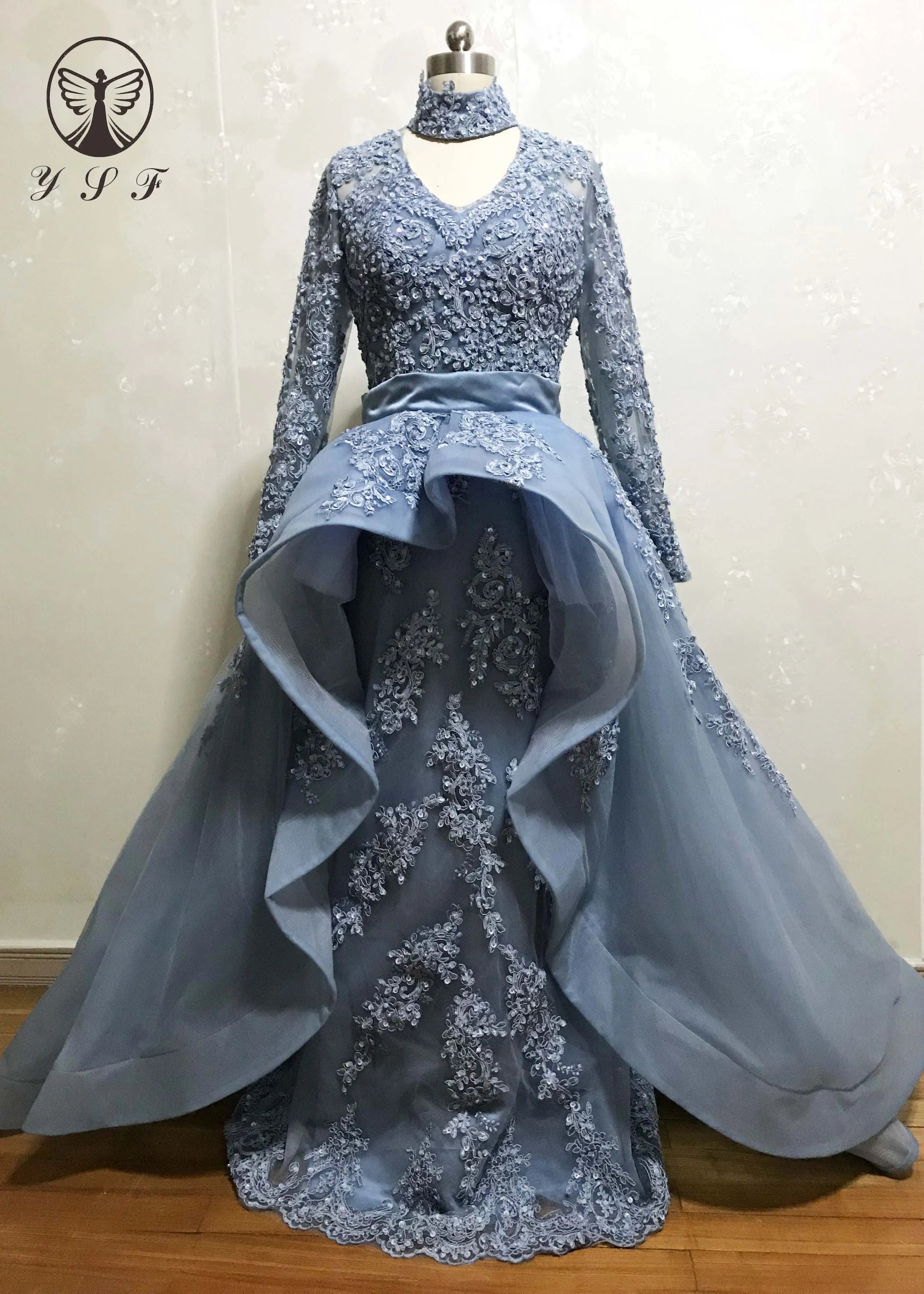 Арабский Дизайн высокий воротник расшитые бисером блестки камни жемчуг длинный