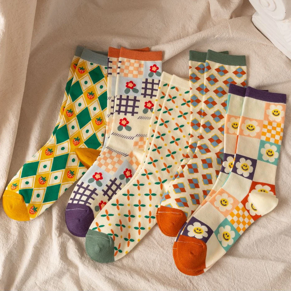 

2 пары, длинные зимние женские носки с цветочным принтом