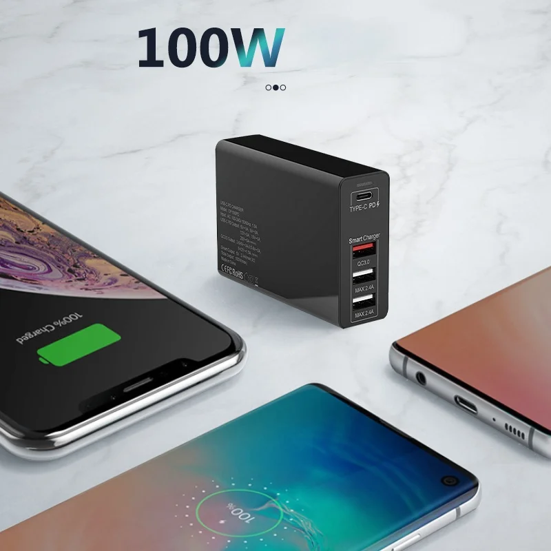 

VOXLINK 100W Charger EU/US/UK USB C PD87W/65W/45W/30W/18W Adapter With 2m 100W Cable Power Station for Macbook Pro iPhone XS XR